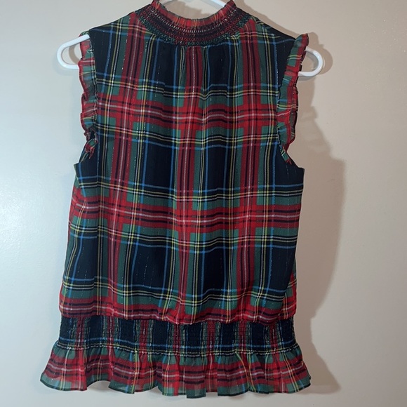 J. Crew Tartan Plaid Ruffle Sleeveless Blouse - Picture 2 of 4
